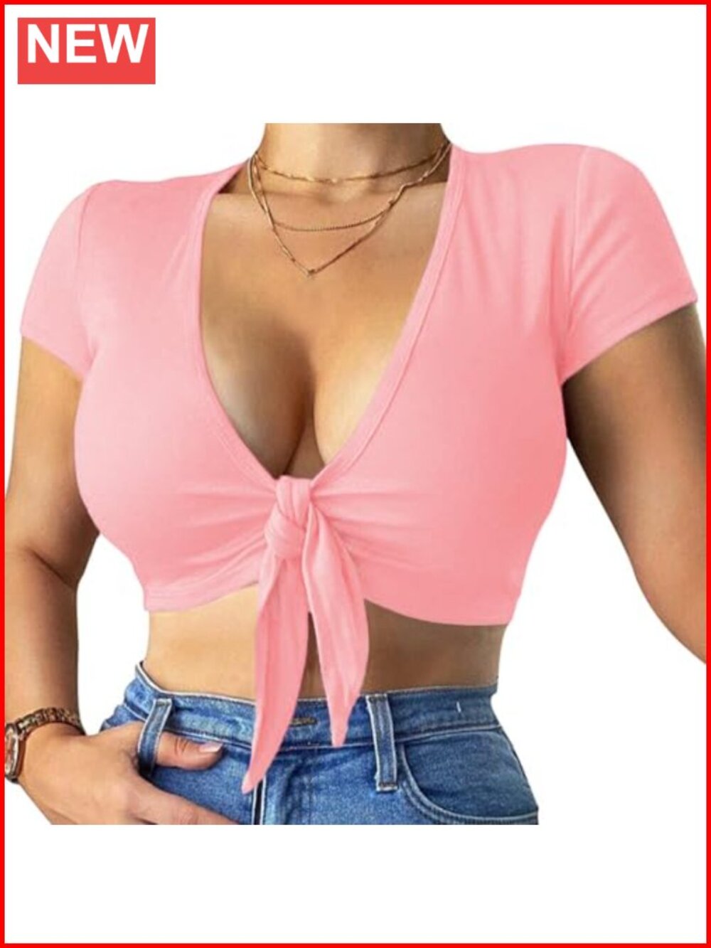 Deep V Neck Cross Wrap Crop Top Short Sleeve Bandage Tie Up Slim Fit